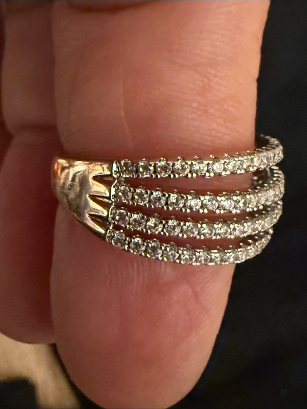 Multi-Row Pavé Diamond Ring in Silver Tone